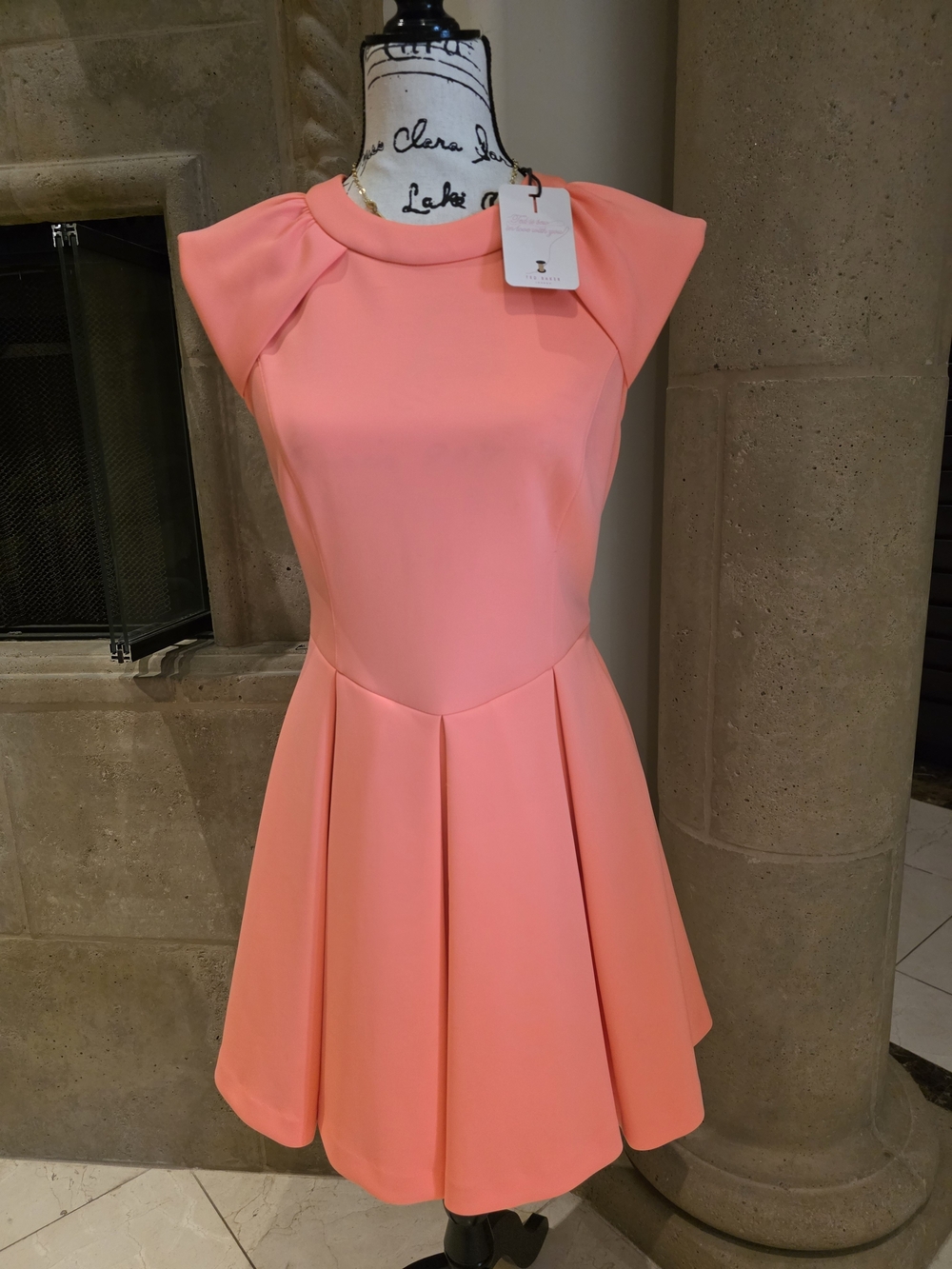 Ted Baker Coral Pink Fit-and-Flare Sleeveless Dress